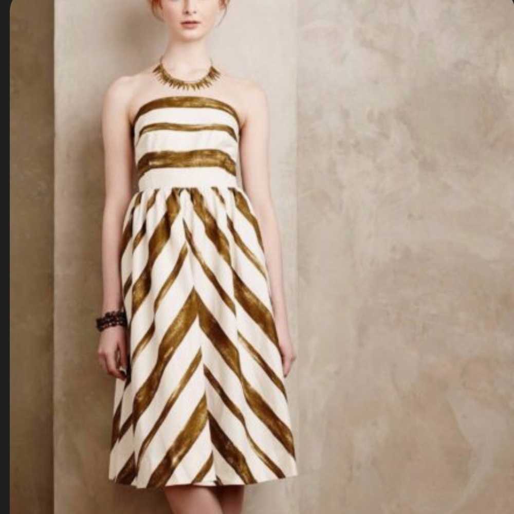 Molinette Soeurs Strapless Paint Stripe Dress with Pockets from Anthropologie